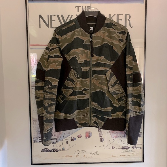 G Raw camo bomber with knit details deep front pockets cotton size M - Picture 1 of 14